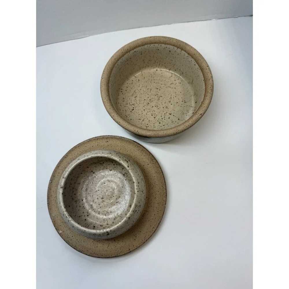 Art Pottery French Butter Keeper 5.5” Round Tree Design